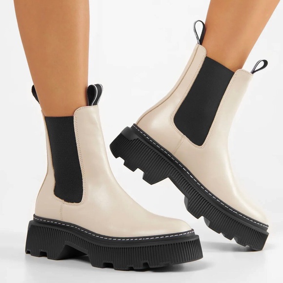 LAST TRIXY OFF WHITE CHELSEA BOOTS COMBAT BOOTS ANKLE BOOTS PLATFORM BOOTIES - Picture 1 of 16